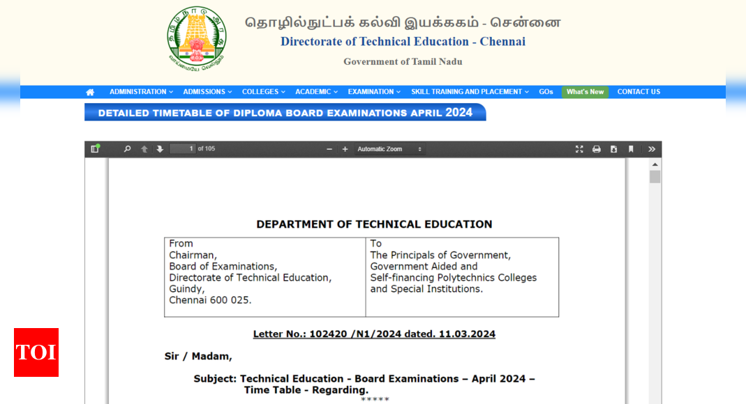 TNDTE Diploma exam schedule OUT at dte.tn.gov.in Direct link to check